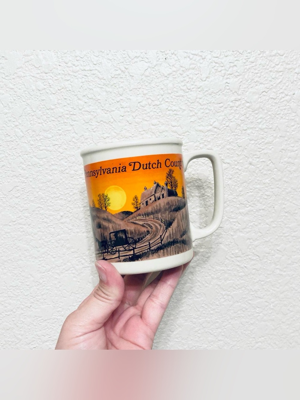 Vintage Retro Mcm Hand Painted Ceramic Pennsylvania Dutch Country Mug